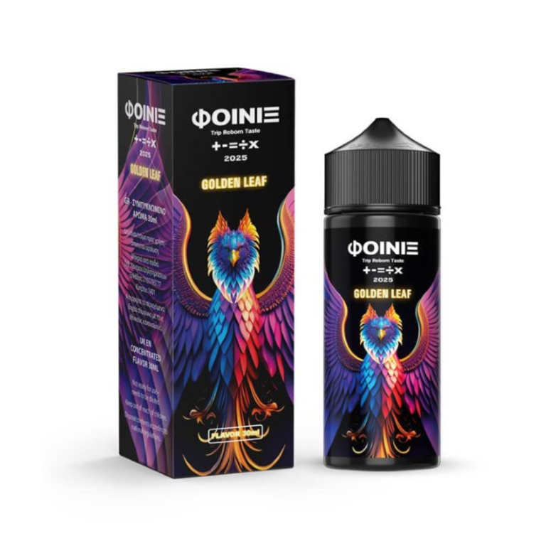 Mad Juice - Phoenix Golden Leaf SnV 30/120ml Χρυσά φύλλα καπνού αναμεμιγμένα σε απαλή ισορροπία, με σταφίδα, τραγανά κομματάκια ρυζογκοφρέτας και απαλή κρέμα . Μία ακόμη συνταγή διαμάντι που τροποποιήσαμε για να γίνει ακόμη καλύτερη. Εσείς θα τη γνωρίσετε για πρώτη φορά και είμαστε σίγουροι ότι θα ενθουσιαστείτε.